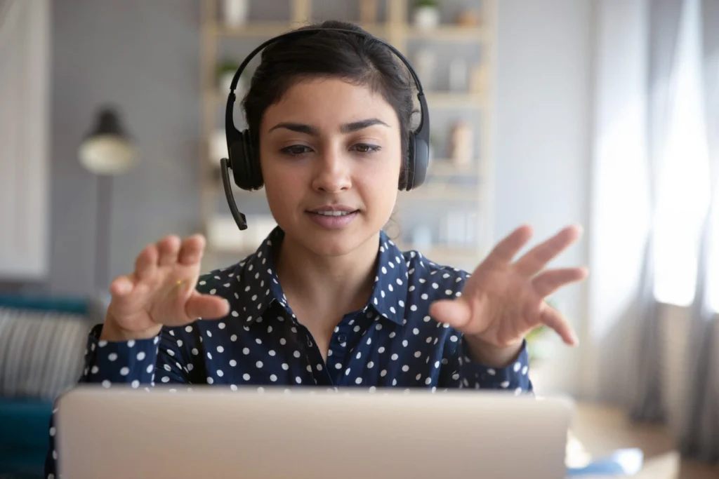 woman talking on conference call