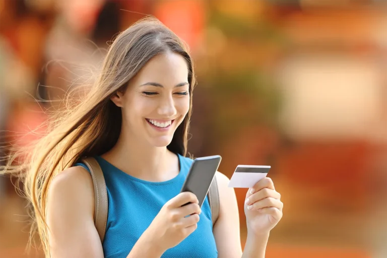 Woman making an online purchase with her phone