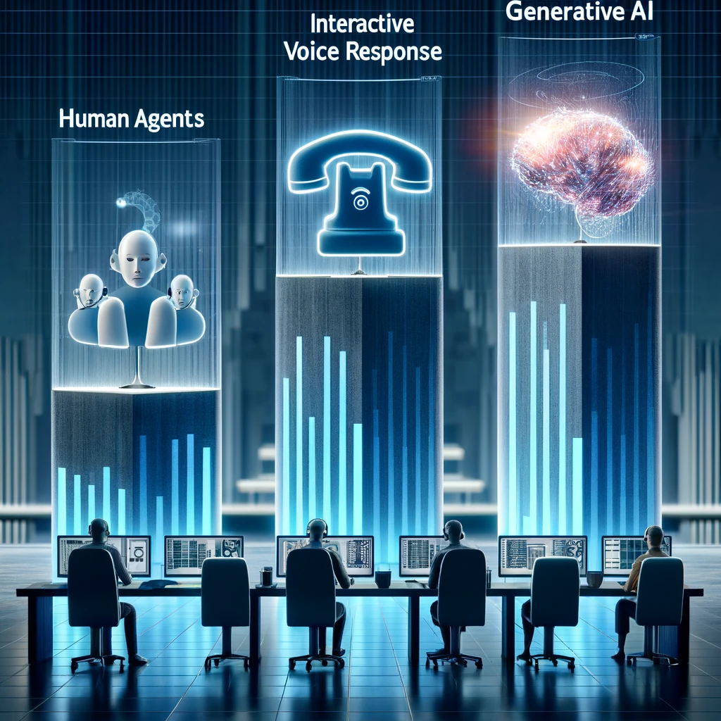 Human agents, interactive voice response, and generative AI