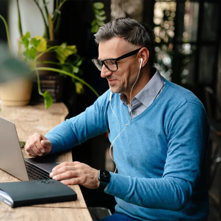 man working at laptop